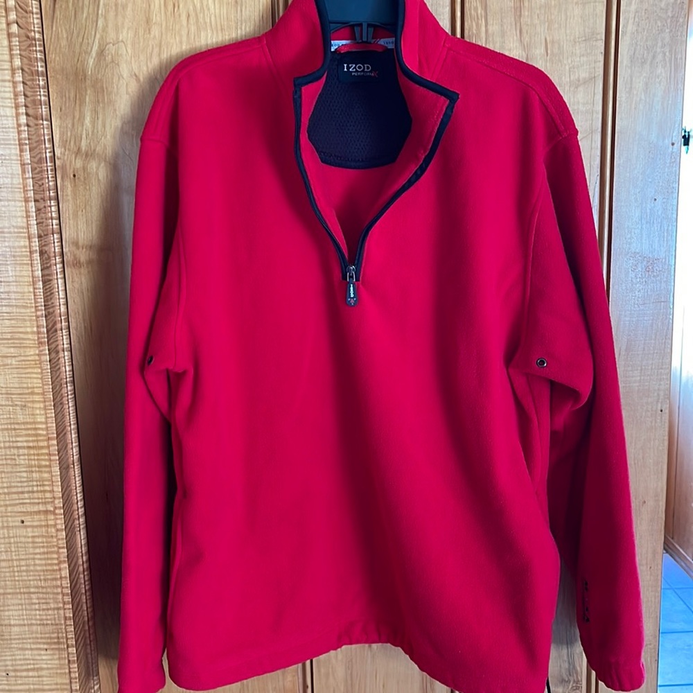 IZOD  PerformX  Red 1/4 Zip Long Sleeve  Fleece Pullover  Size  Large